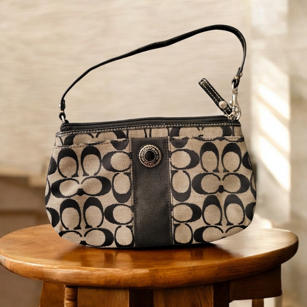 Coach Signature Logo Canvas Small Wristlet Shoulder Bag